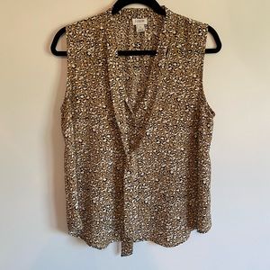 J. Crew Leopard Print Tie Neck Sleeveless Tank Top Blouse Size: Medium
